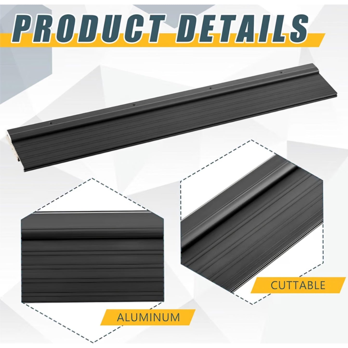 Blulu 72" Aluminum Exterior Door Threshold 5 5/8" Swing Threshold Black Heavy Duty