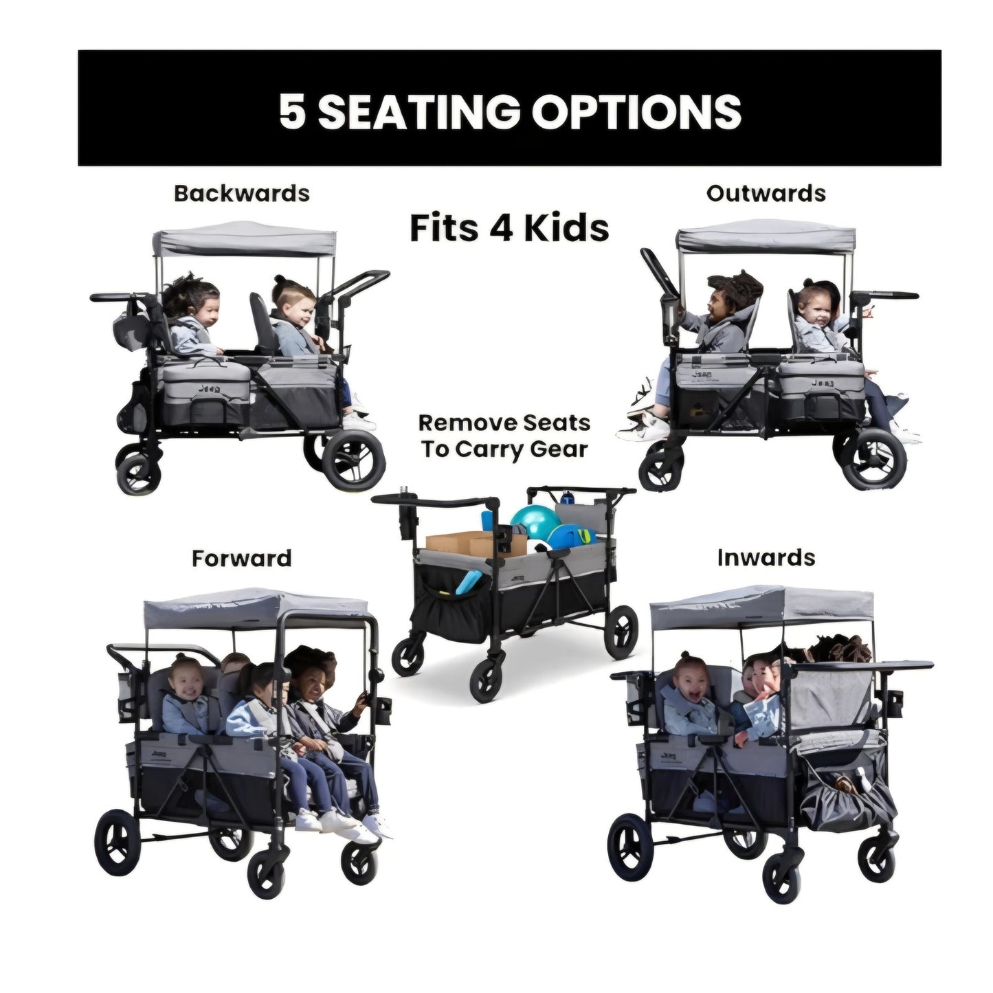 Jeep Wrangler Deluxe 4 Seater Stroller Wagon by Delta Children - Premium Quad Stroller