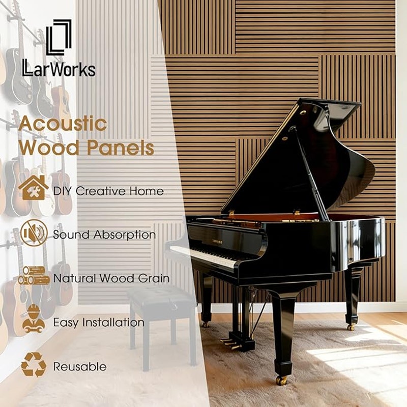 Acoustic Wood Wall Panels 4 Pack 47.6" x 23.6" for Interior Wall Decor-Teak (Cover Approx.31 sq.ft)
