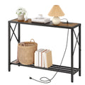 Console Table with Charging Station, 41.8" Entryway Table with Shelves, 2-Tier Narrow Sofa Table