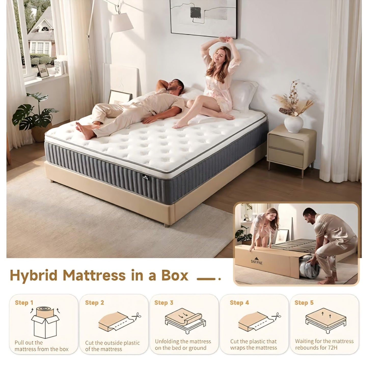 SNFPNE 14 Inch King Size Mattress in a Box, Memory Foam Hybrid Mattress for Motion Isolation