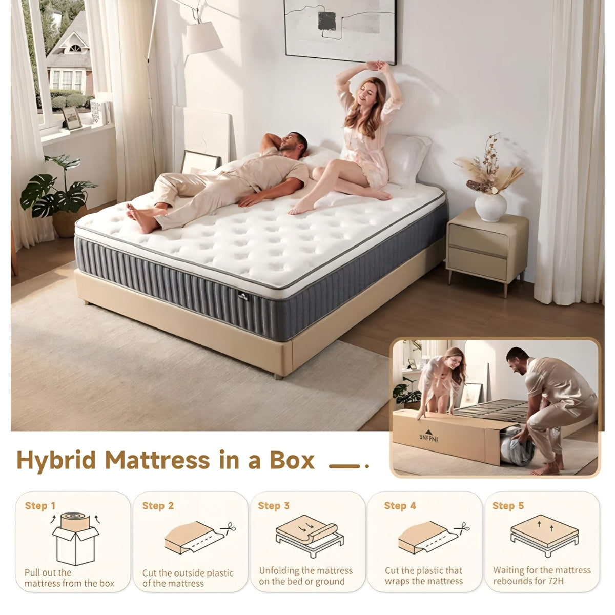 SNFPNE 14 Inch King Size Mattress in a Box, Memory Foam Hybrid Mattress for Motion Isolation
