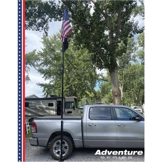 Service First Black Complete Tailgate Flag Pole Package 20FT Black with Stainless Steel Tire Mount