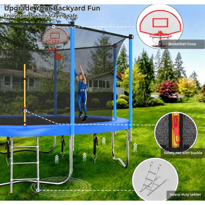 Lyromix Upgraded 12FT Trampoline Outdoor with Basketball Hoop and Net, Capacity for 4-6 Kids,Adults
