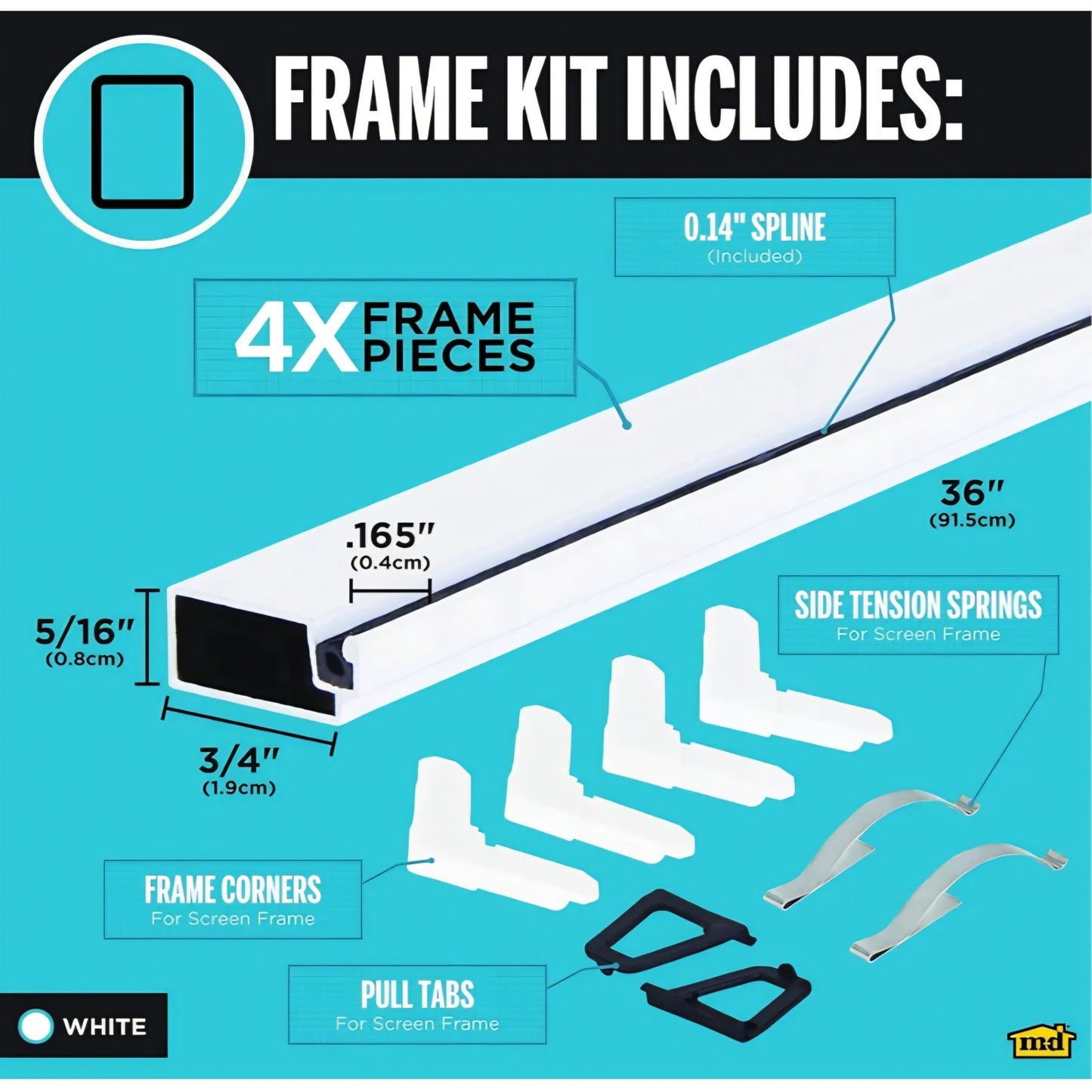 M-D Building Products 14104 5/16 in. x 36 in. x 36 in. White Aluminum Screen Frame Kit