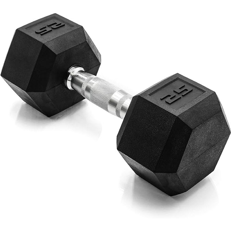 CAP Rubber Coated Dumbbell Weights, with  Chrome & Comfort Grip Handles, Singles. 25 Lb