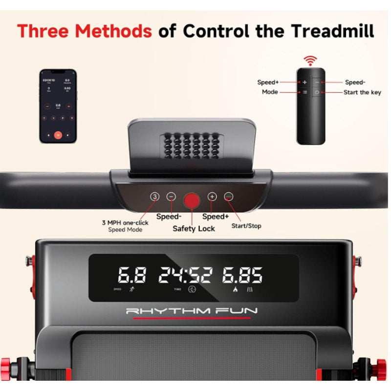 RHYTHM FUN 13% Incline Walking Pad Treadmill with Handles, 6.2MPH, Foldable