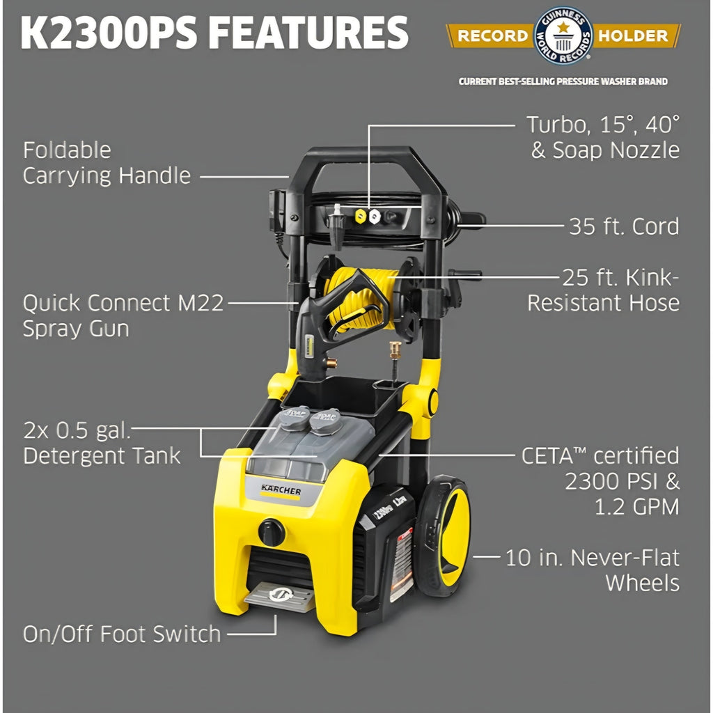 Kärcher Pressure Washer K2300PS, CETA Certified, 4 Spray Nozzles, Detergent Tank