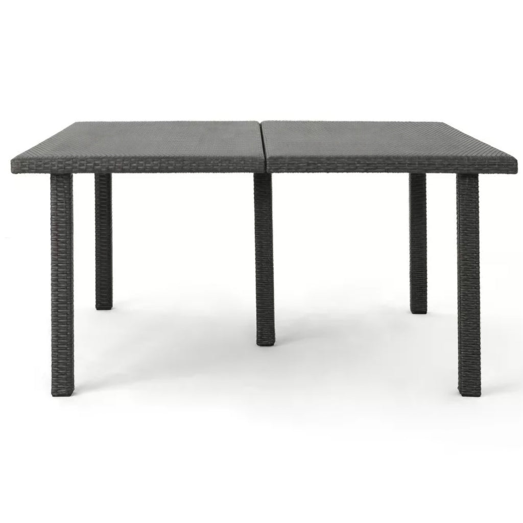 GDFStudio Fiona 64" Outdoor Square Wicker Weave Dining Table with Iron Frame, Gray