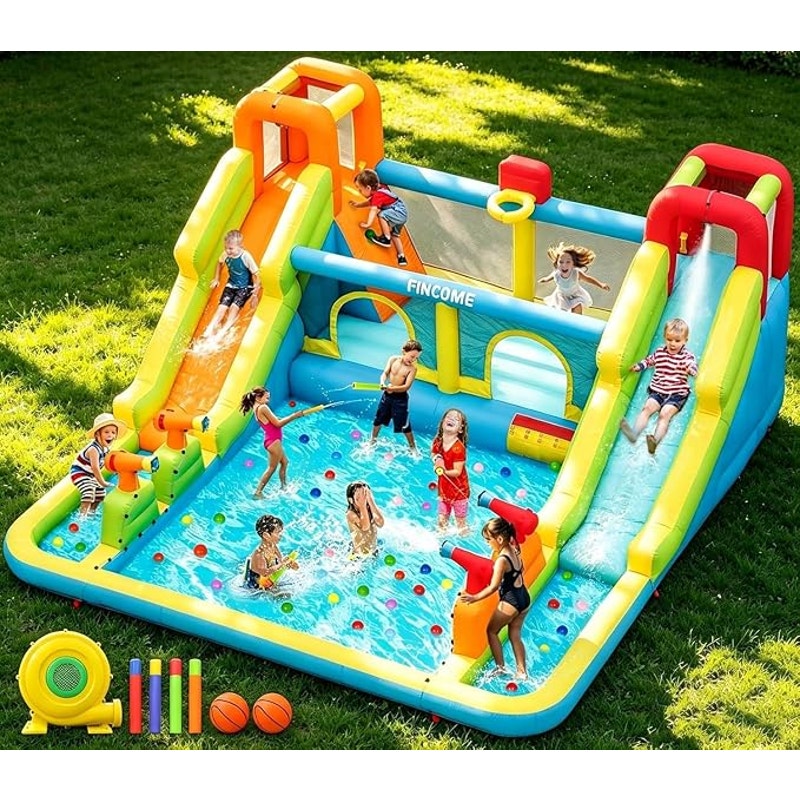 Inflatable Bounce House for Kids, Water Bounce House with Double Slides Indoor Outdoor, 750W Blower
