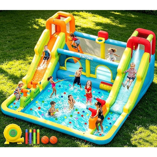 Inflatable Bounce House for Kids, Water Bounce House with Double Slides Indoor Outdoor, 750W Blower