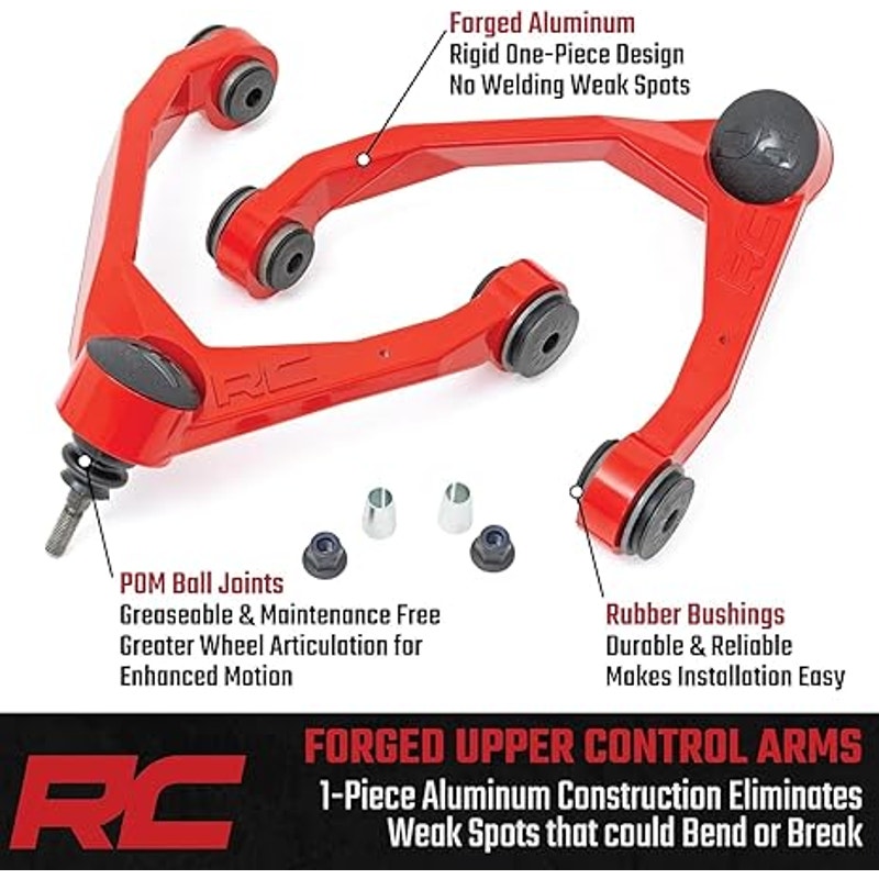 Rough Country Forged Aluminum Upper Control Arms for 12-18 Ram 1500-31201RED, Red Finish Color