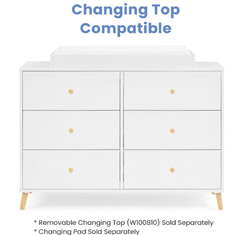 Delta Children Essex 6 Drawer Dresser, Bianca White/Natural