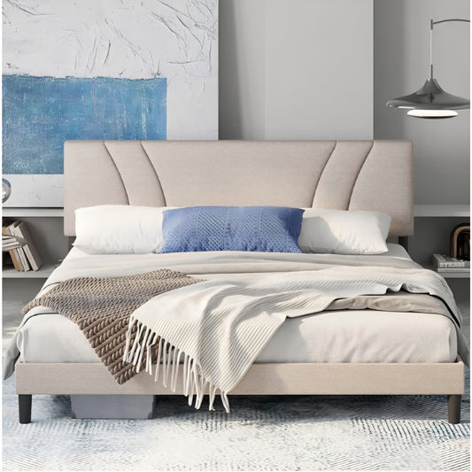 Avenco King Bed Frame, Upholstered Platform Bed Frame with Adjustable Headboard