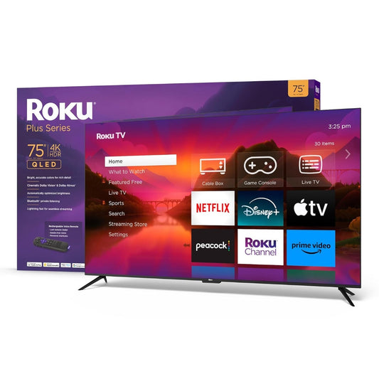 Roku Smart TV – 75-Inch Plus Series 4K QLED RokuTV with Roku Voice Remote Pro, Dolby Vision, Striking 4K Resolution, Automatic Brightness, & Seamless Streaming – Live Local News & Sports