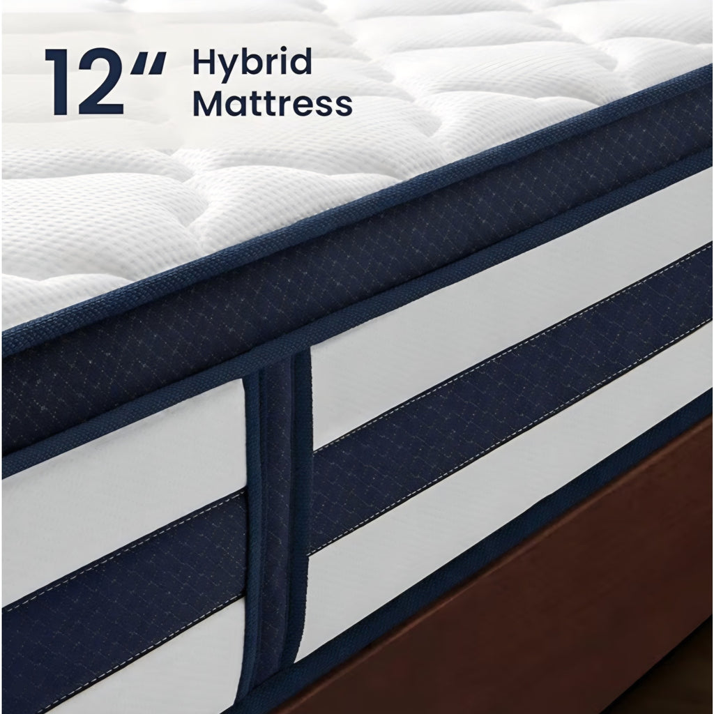 Twin Size Mattress, 12 Inch Gel Memory Foam Sprung Hybrid Mattress, Cooling and Pressure Relief