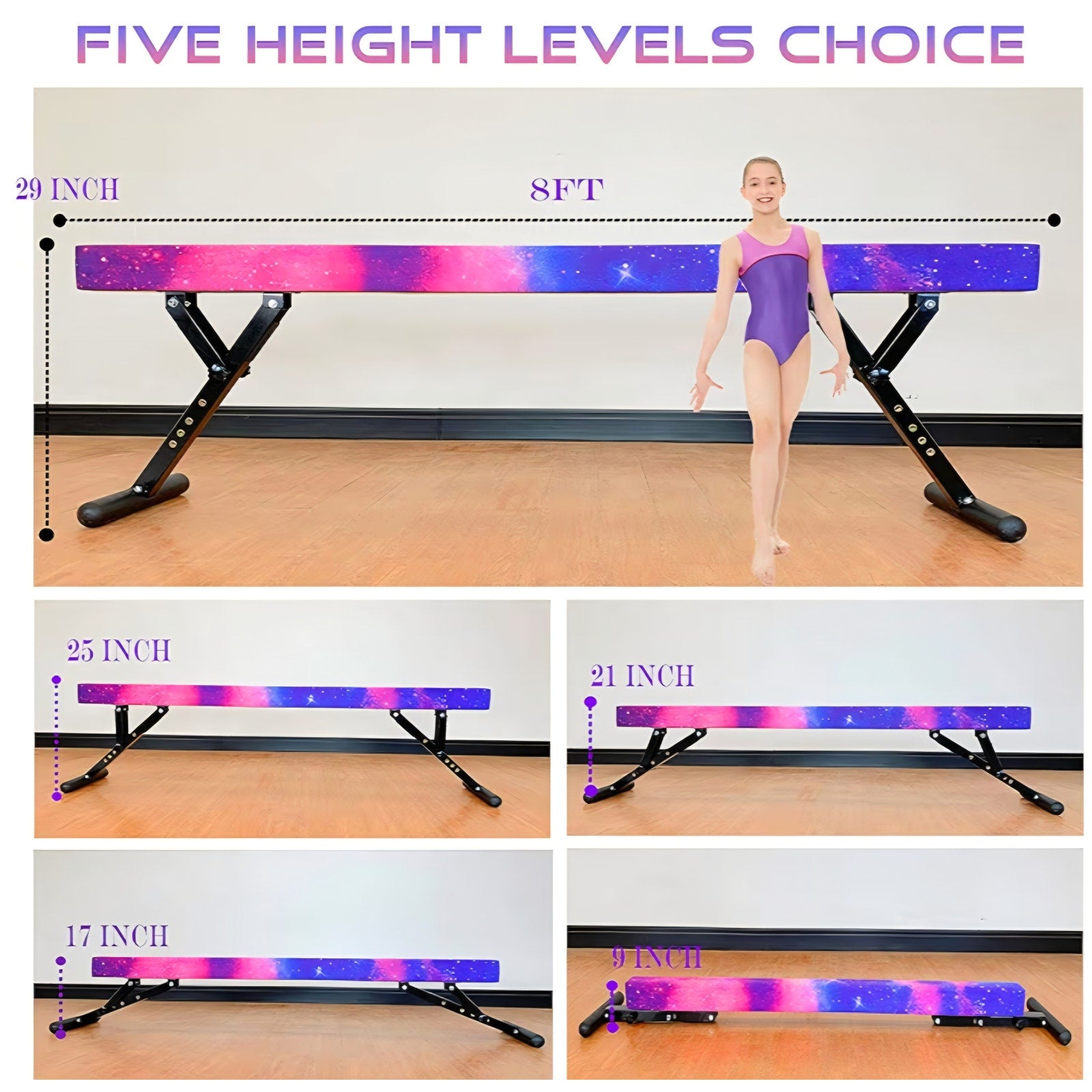 MARFULA Balance Beam 8 ft Gymnastic Beam Adjustable Height for Kids and Teenage
