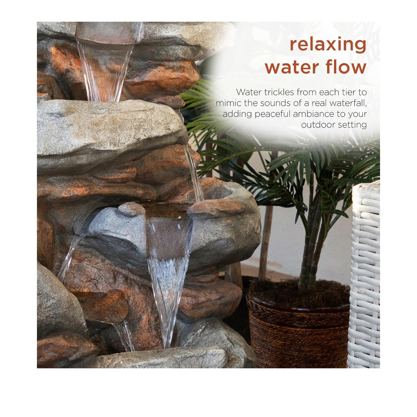 Alpine Corporation WIN316 40" Floor Fountain – 4-Tiered Rock Water Feature