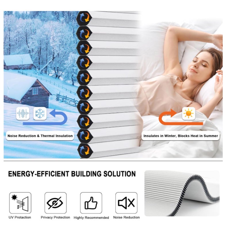 Cellular Shades for Indoor Windows, White,64" W x 64" H Thermal Insulating & Noise Reducing