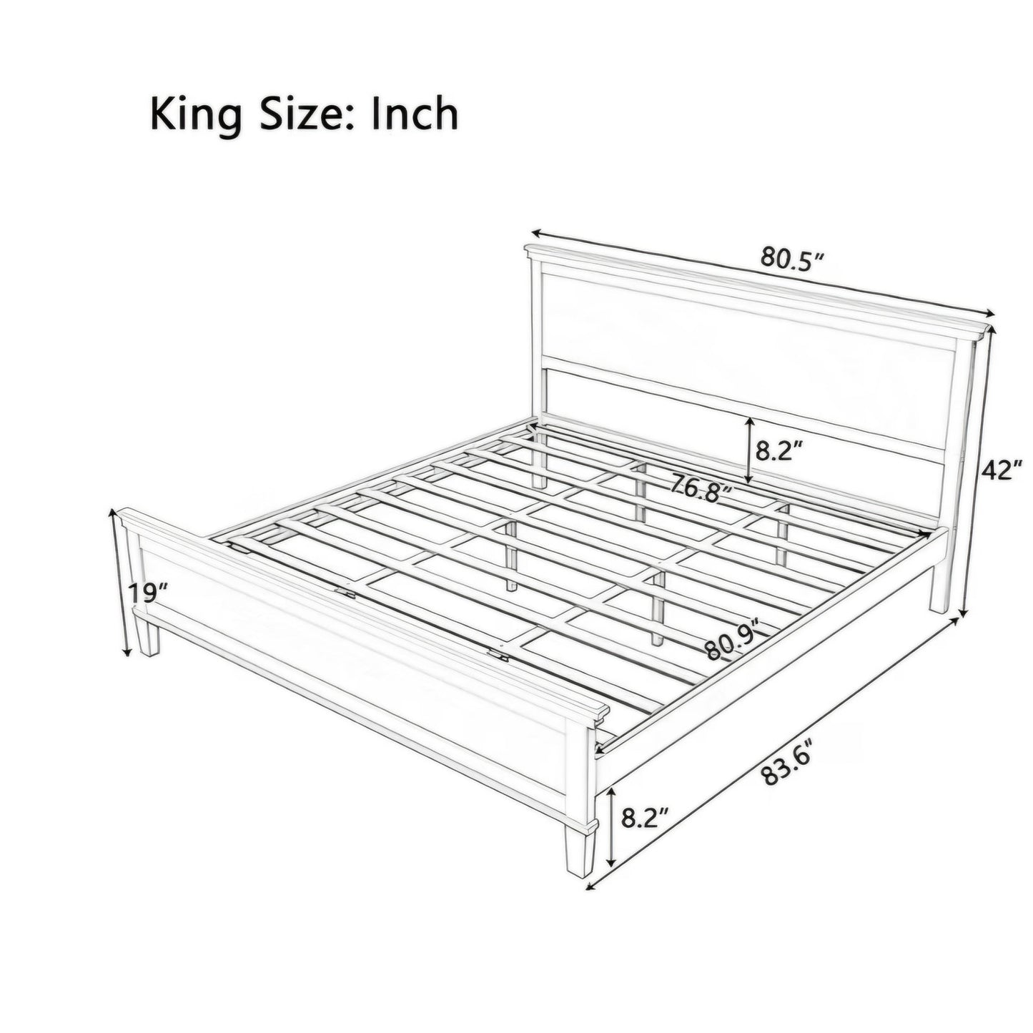 Merax King Size Wood Bed Frame with Headboard, Mid-Century Modern Platform Bed