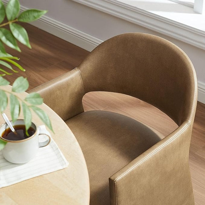 Modway Talia Vegan Leather Dining Armchair in Toast. 22"D x 23"W x 31"H. side chair.