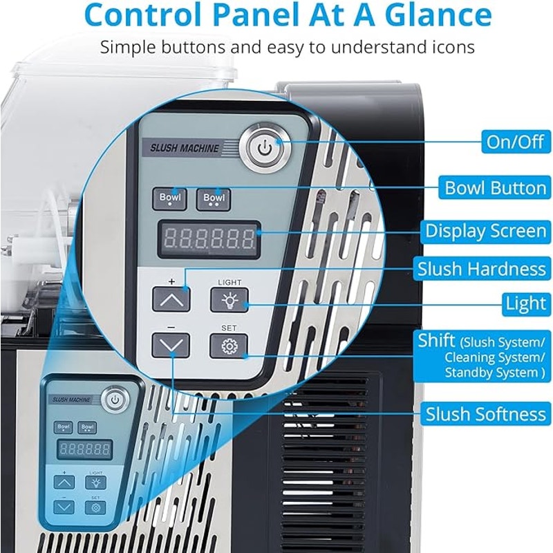 4Lx2Tank Commercial Slushie Machine, 370W Stainless Steel Slushy Machine for Cocktail, Black
