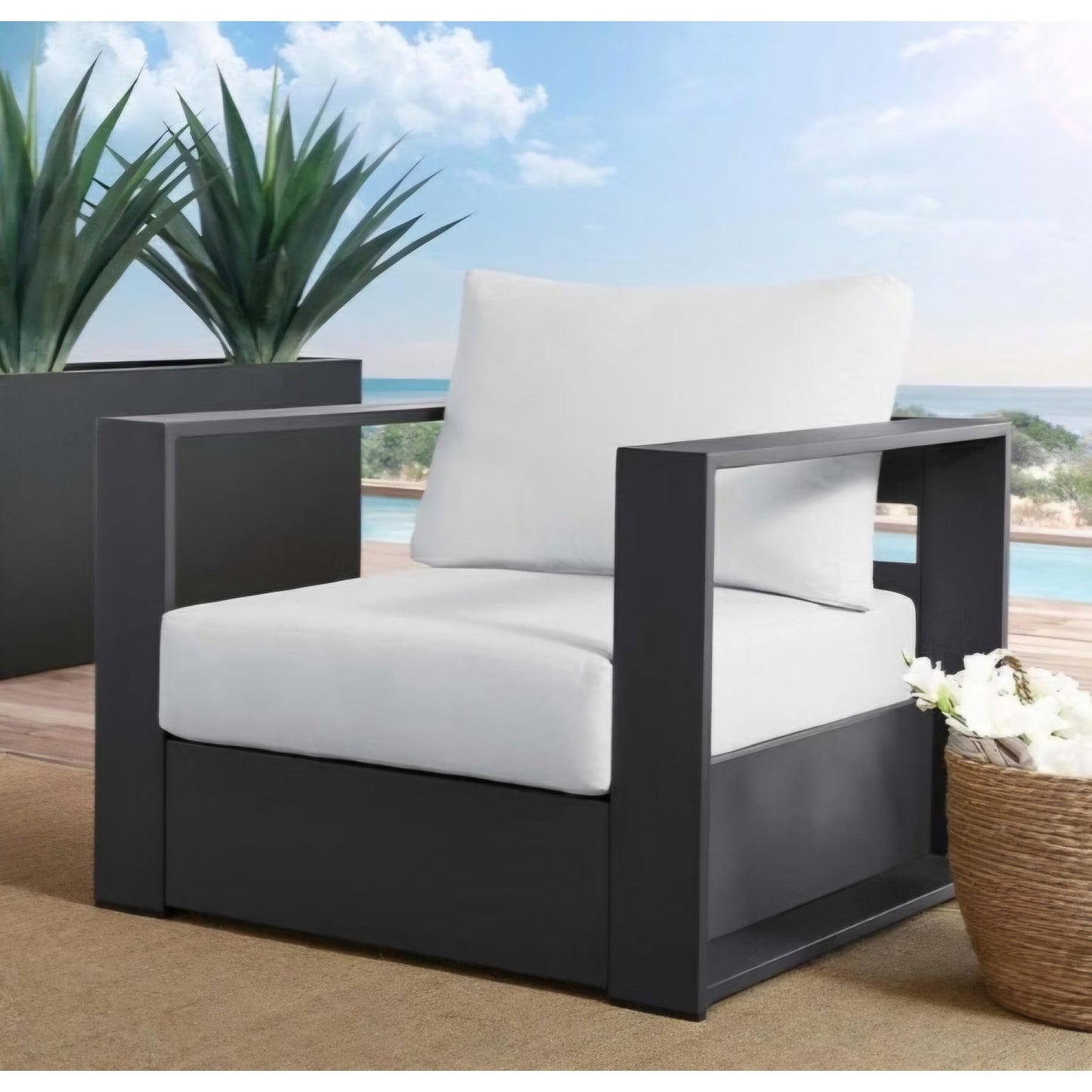 Modway Tahoe Aluminum Outdoor Patio Armchair in Gray White