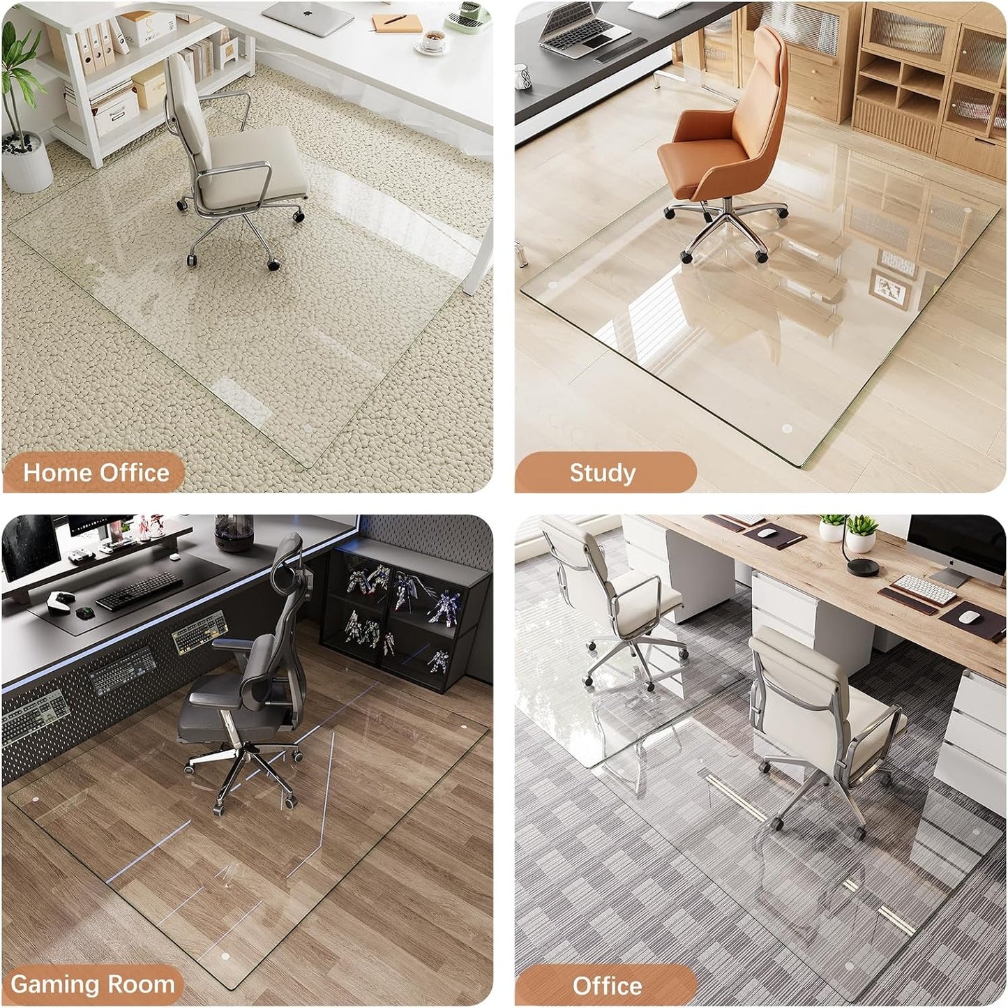 Tempered Glass Chair Mat for Carpet & Hard Floor, 48"x60" Chair Mat, Heavy Duty & Scratch Resistant