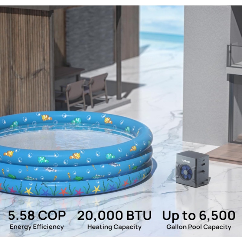 TURBRO Swimming Pool Heat Pump - 20,000 BTU - for Above and In Ground Pools and Spas