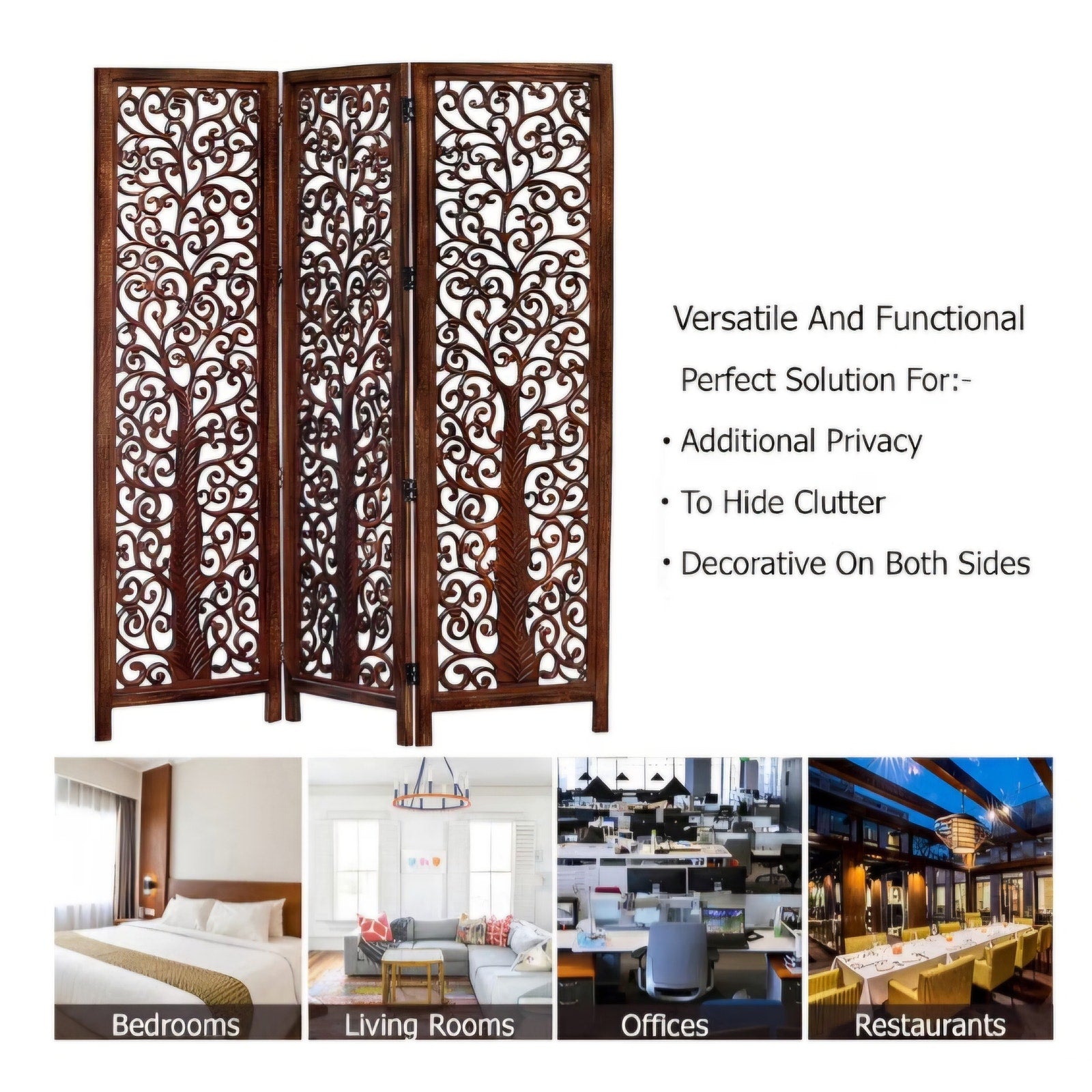 Room Divider Wood Floor Screen - Arbor Tree Antique Brown - Handcrafted 60 x 72 Three Folding Panel