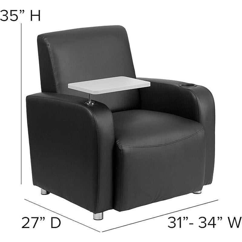 Flash Furniture George LeatherSoft Guest Chair with Tablet Arm & Cup Holder, Black, 27"Dx31"Wx35"H