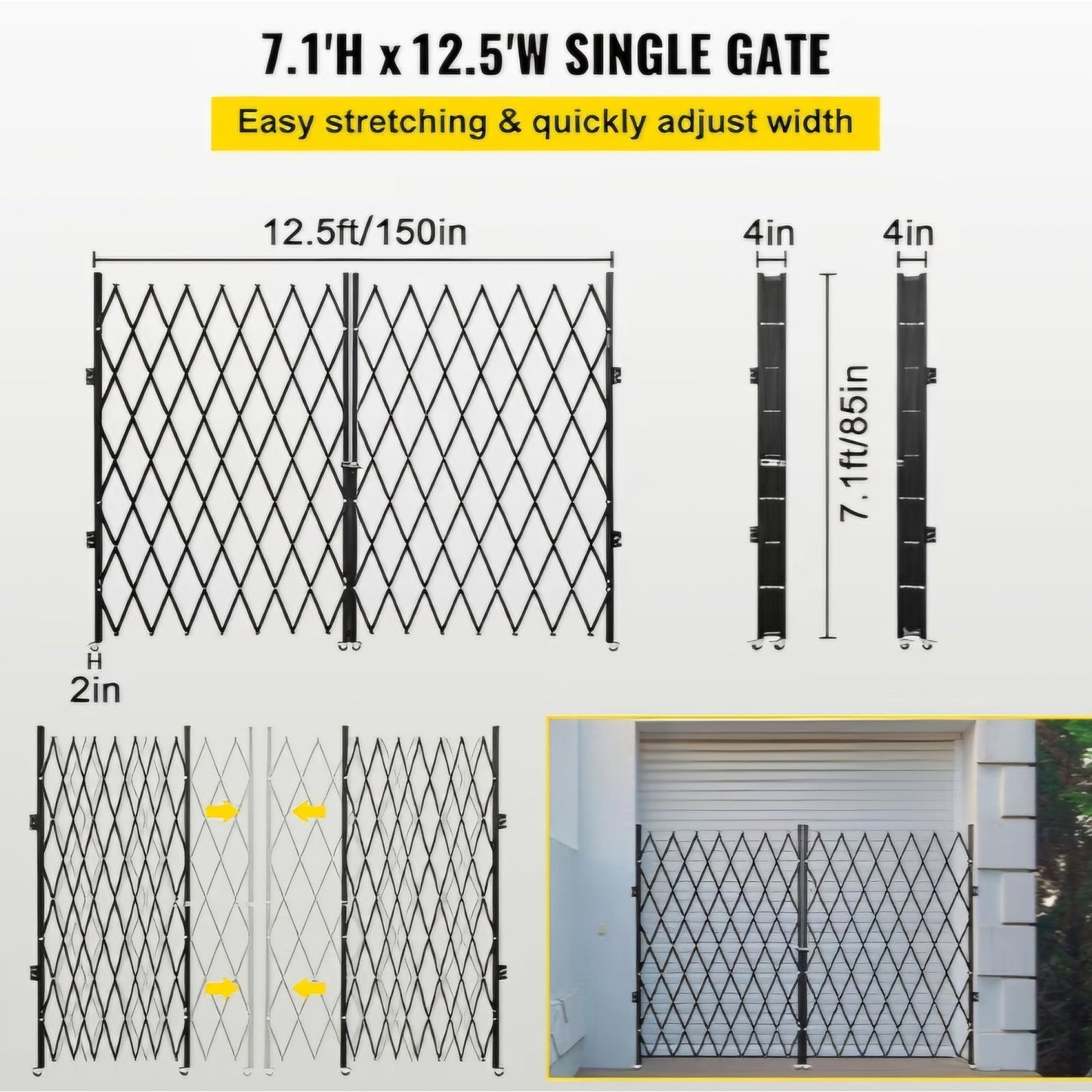 Double Folding Security Gate, 87" H x 150" W Folding Door Gate, Steel Accordion Security Gate