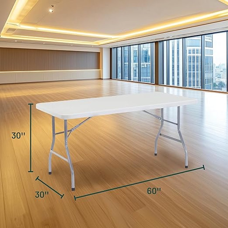 National Public Seating 30" x 60" Plastic Folding Table, Adjustable, Heavy-Duty, Speckled Gray