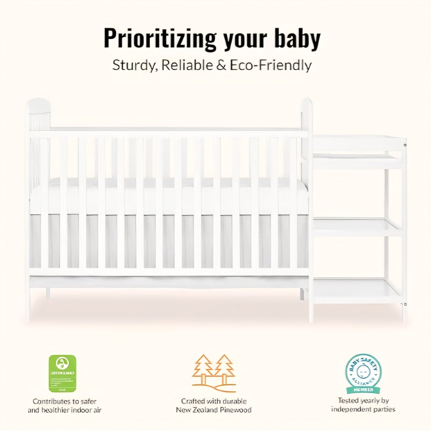 Dream On Me Anna 3-in-1 Convertible Full-Size Baby Crib & Changer with Storage in White