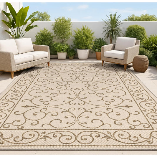 JONATHAN Y SMB106A-8 Charleston Vintage Filigree Textured Weave Indoor Outdoor Area Rug Classic