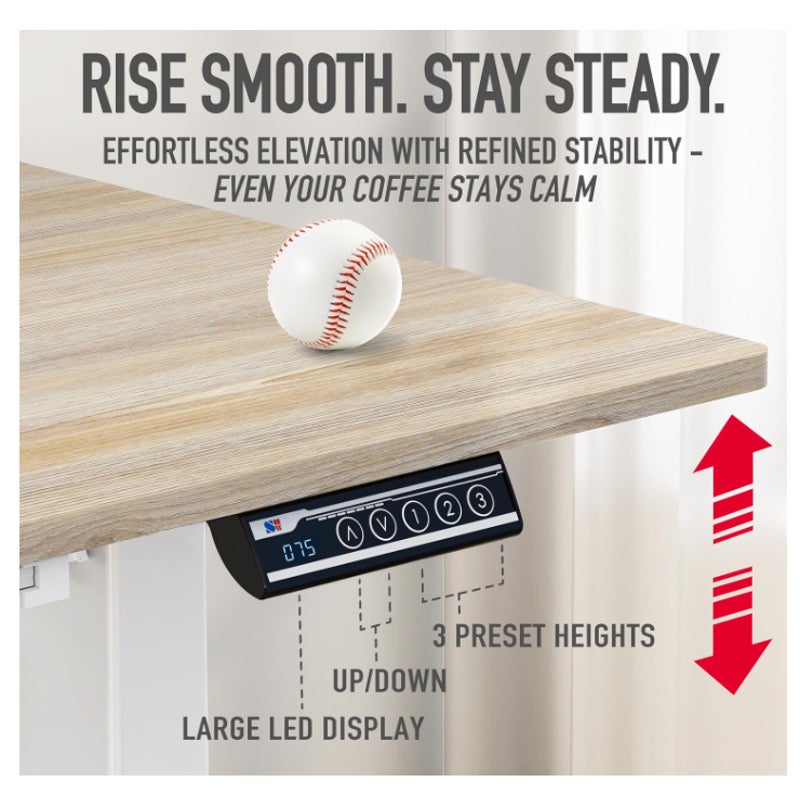 SHW 55 x 28 Electric Height Adjustable Standing Desk w/Drawer, Maple w/ Memory Presets