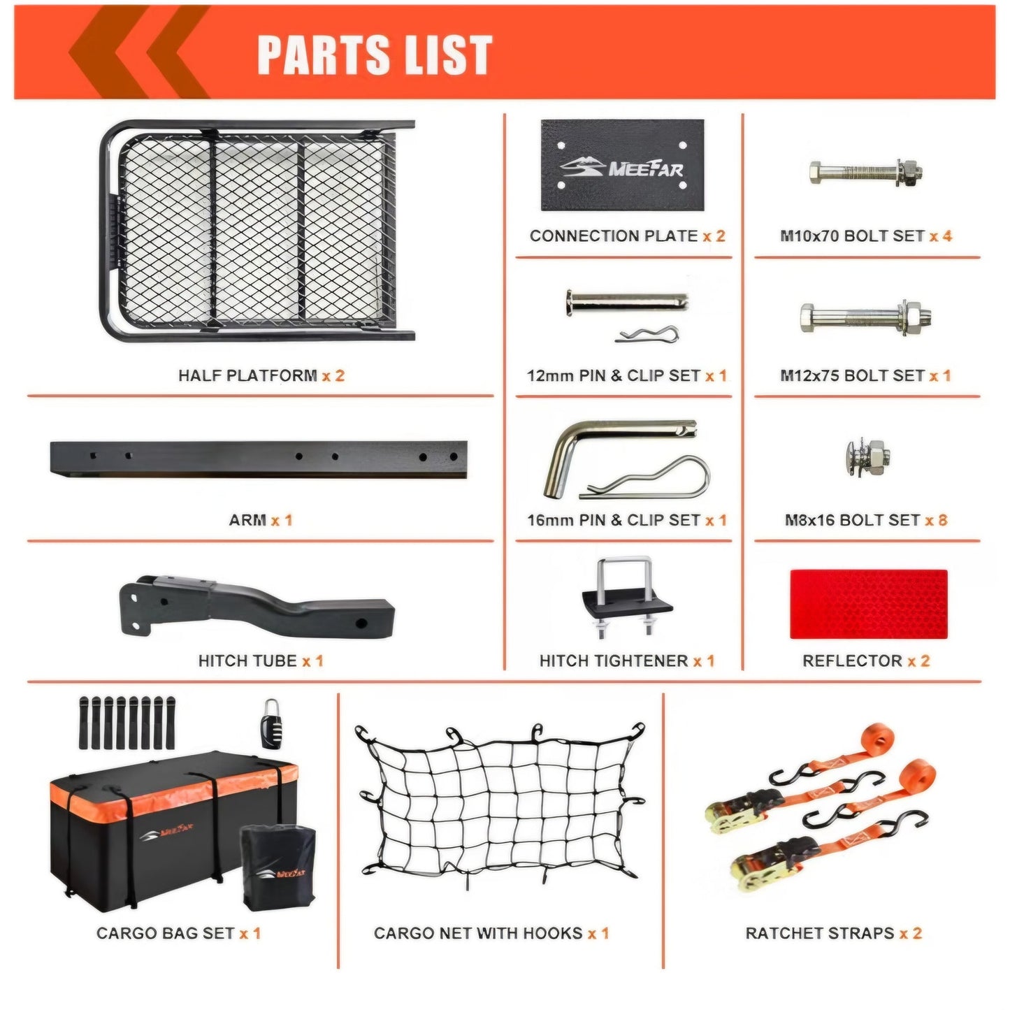 Hitch Mount Cargo Carrier Rack Basket 60"*20"*6"+Waterproof Bag 16 Cu.Ft.