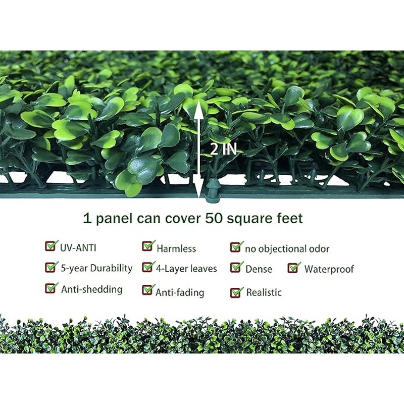 Artificial Boxwood Roll: 5 ft x 10 ft UV-Anti Faux Ivy Boxwood Hedge Leaf Grass Wall for Garden