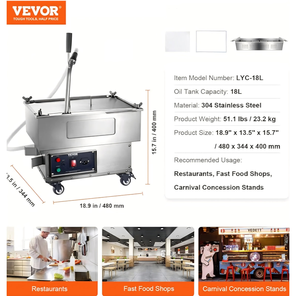 Deep Fryer Filter 18 L/44 LBS/5.8 Gal, Frying Oil Filter System Machine 300W, Deep Fryer Oil Filter