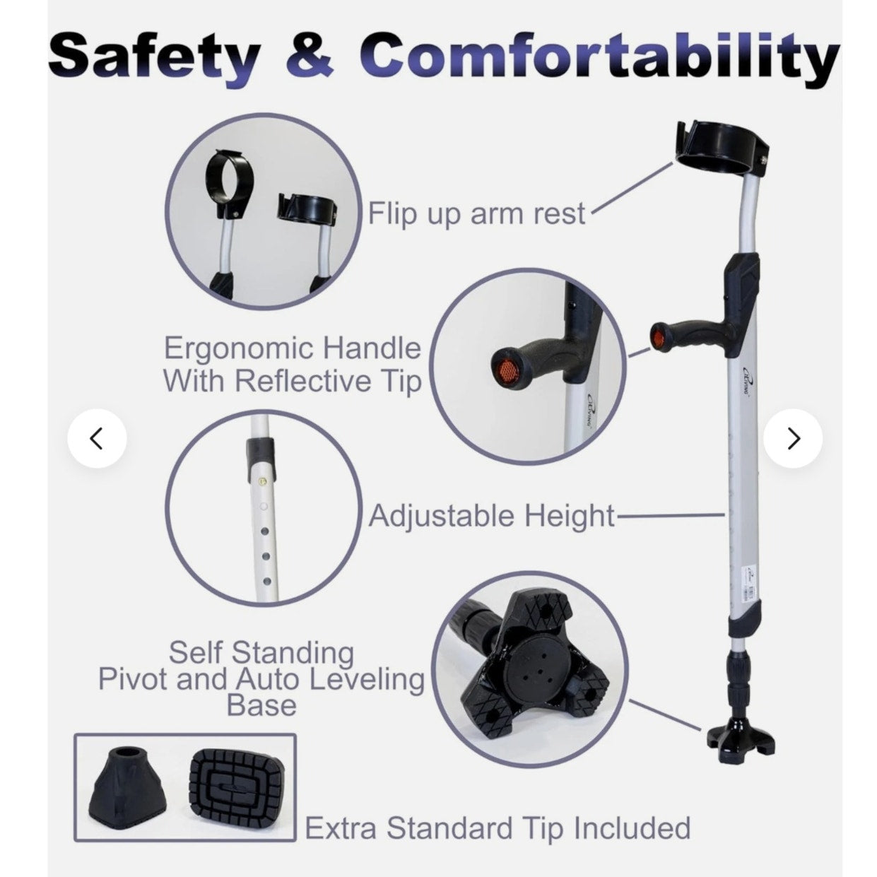 iLiving Forearm Crutches for Adults, Silver