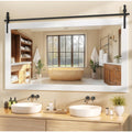 Hasipu Farmhouse Bathroom Mirror, 60"x30" Rustic Wood Framed