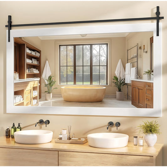 Hasipu Farmhouse Bathroom Mirror, 60"x30" Rustic Wood Framed