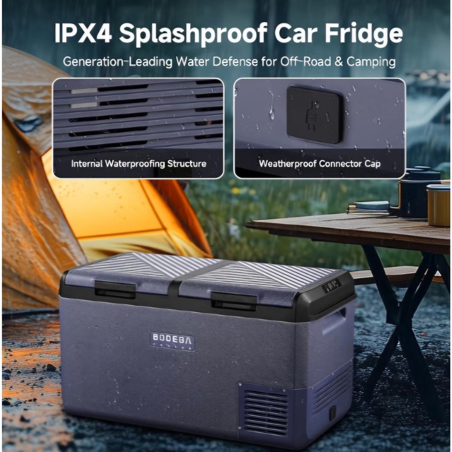 BODEGACOOLER 12 Volt Car Refrigerator, 79QT(75L) IPX4 Waterproof Electric Cooler