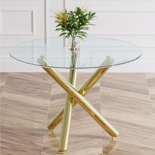 yeag 39 Inch Round Glass Dining Table for 4, Modern Dining Table with Clear Tempered Glass Tabletop