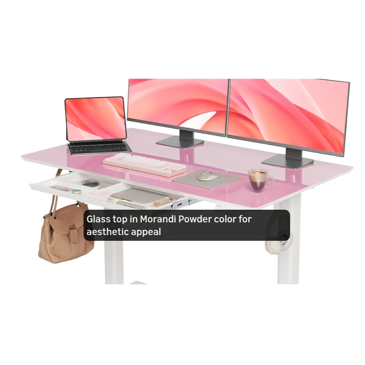 Glass Standing Desk with Drawers, Adjustable Height Stand Up Desk