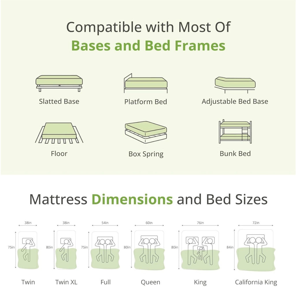 Queen Mattress 12 Inch, Green Tea Memory Foam Mattress, Medium Firm