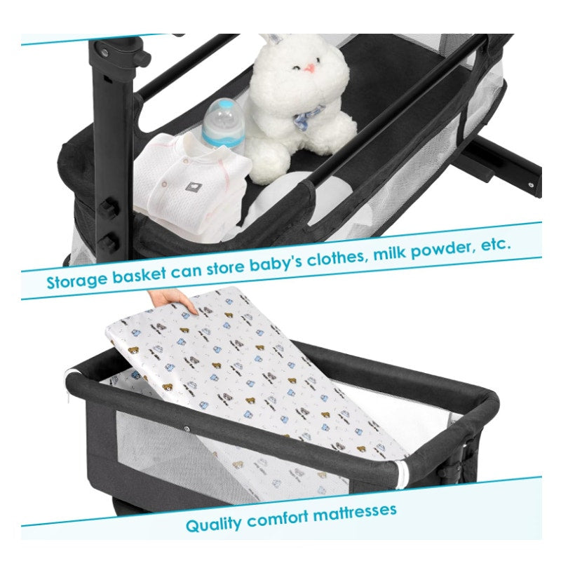 Baby Cradle, Freestanding Bedside Bassinet, 3-in-1 Convertible Bassinet with 360° Swivel Wheels