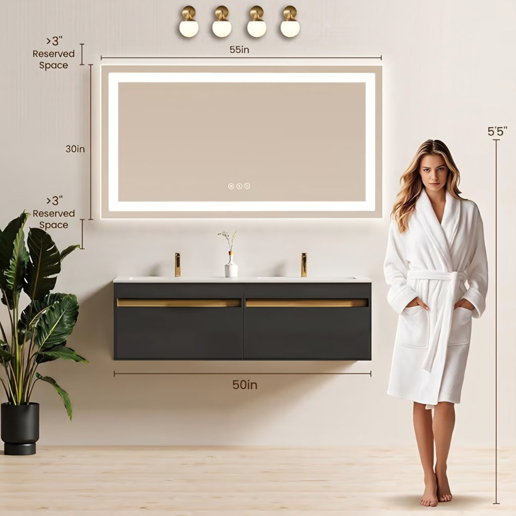 48X48 LED Bathroom Mirror with Lights, Anti-Fog, Backlit + Front Lit, Lighted Bathroom Vanity Mirro