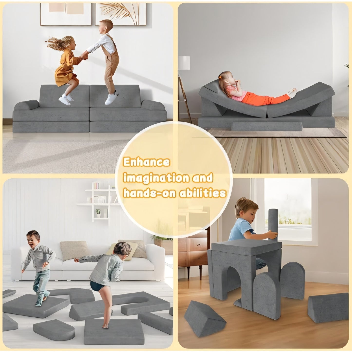 Modular Kids Play Couch 10PCS – Convertible Kids Sofa & Toddler Play Couch with DIY