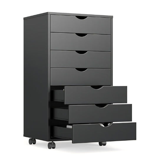 7 Drawer Mobile File Cabinet Under Desk Storage Organization with Wheels 18.74"W x 34.25"H, Black